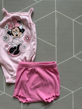 Disney|Baby girl summer set,Pink Minnie Mouse onesie Tank & ribbed Shorts•••boho